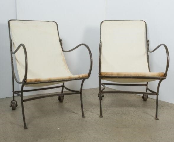 VINTAGE WROUGHT IRON DECK CHAIRSA pair