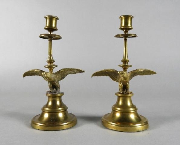 PAIR OF GILT BRASS (EAGLES) CANDLESTICKS,