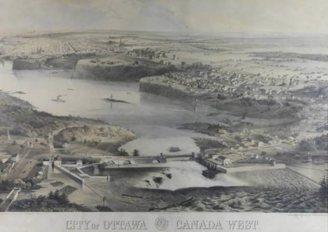 HAND COLOURED LITHOGRAPH, VIEW OF OTTAWA,