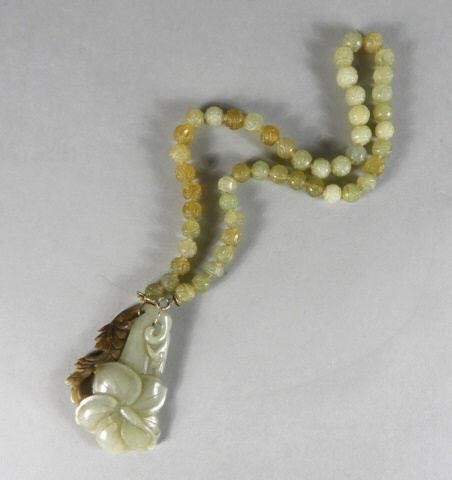 CHINESE JADE FLORAL PENDANT & NECKLACEA