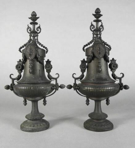 PAIR OF BLACK PATINATED SPELTER