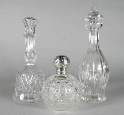 THREE CUT GLASS DECANTERS 19TH 3a937c