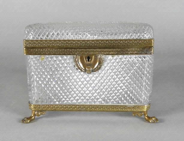 CUT GLASS & ORMOLU JEWELLERY BOXA