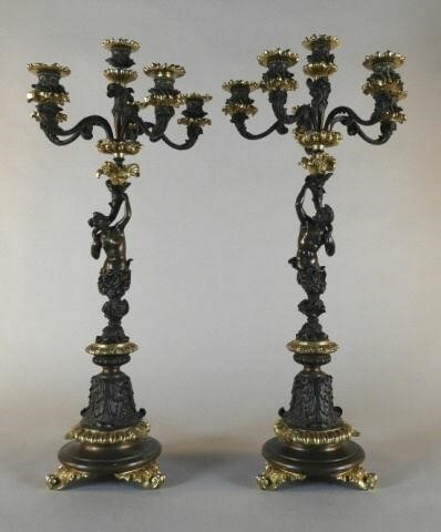 GILT BRONZE FIGURAL CANDELABRAS  3a95b3