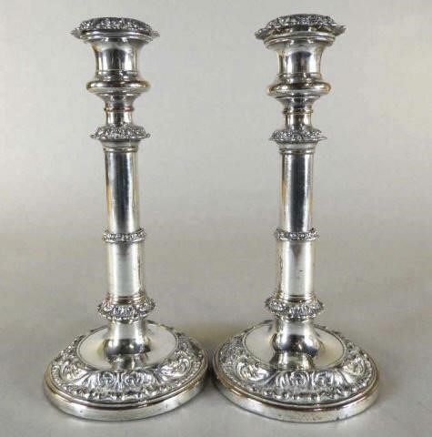 SILVER PLATED TELESCOPIC CANDLESTICKS,