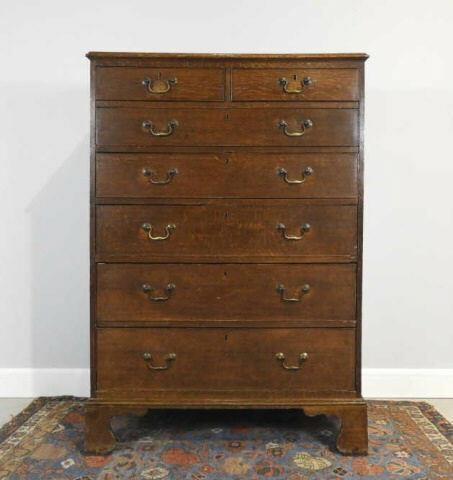 TALL OAK CHEST OF DRAWERS, CA.