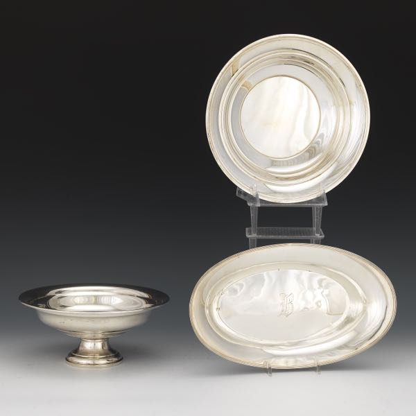 THREE STERLING DISHES  One Revere Silversmiths