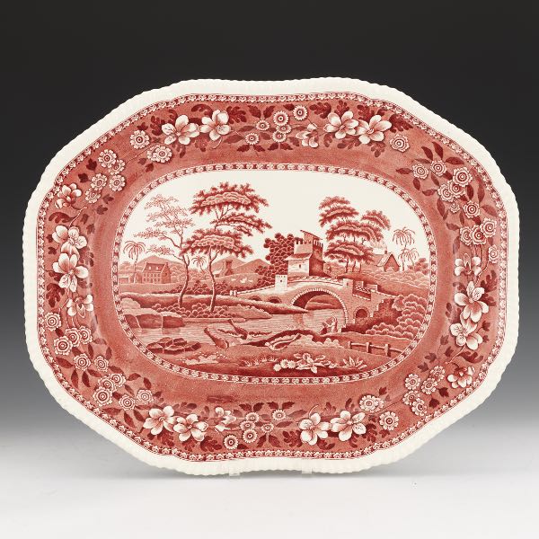 A LARGE RED COPELAND SPODE PLATTER 