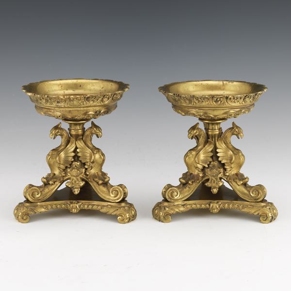 PAIR OF BRONZE GRIFFIN COMPOTE 3a7257