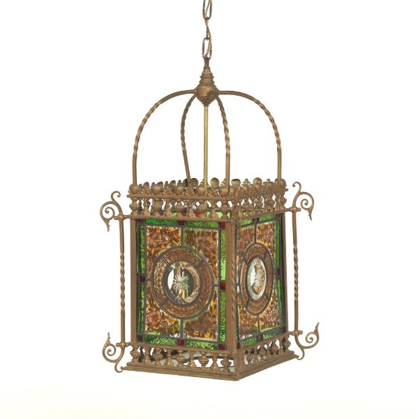 STAINED GLASS CHANDELIER  Overall 24”L
