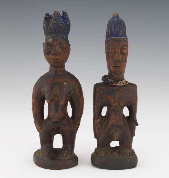 IBEJI YORUBA CARVED WOOD COUPLE SCULPTURES,