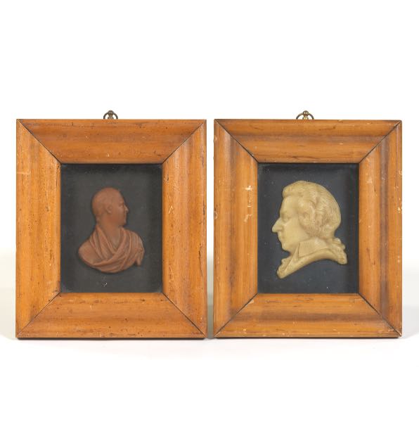 TWO ANTIQUE HAND MADE WAX PORTRAITS  3a73f3