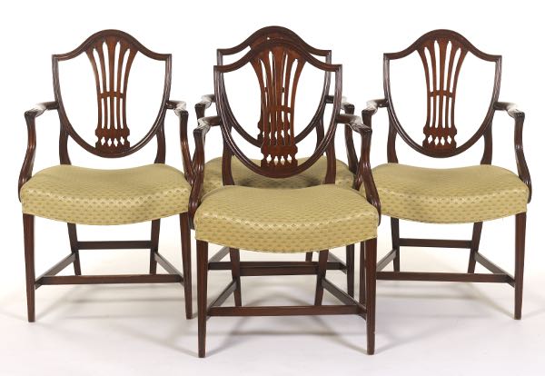 SET OF FOUR SHIELD BACK ARMCHAIRS