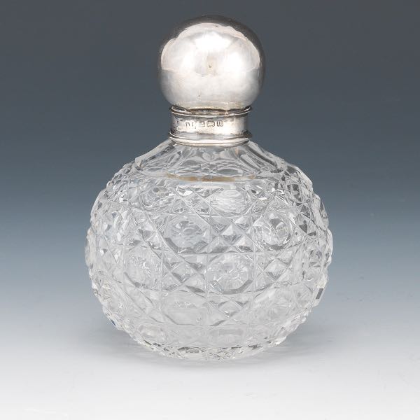 CRYSTAL BOTTLE WITH STERLING LID 4 ¼