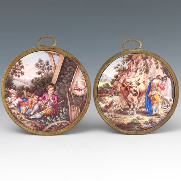 FRENCH TWO ANTIQUE ENAMEL ON COPPER 3a7561