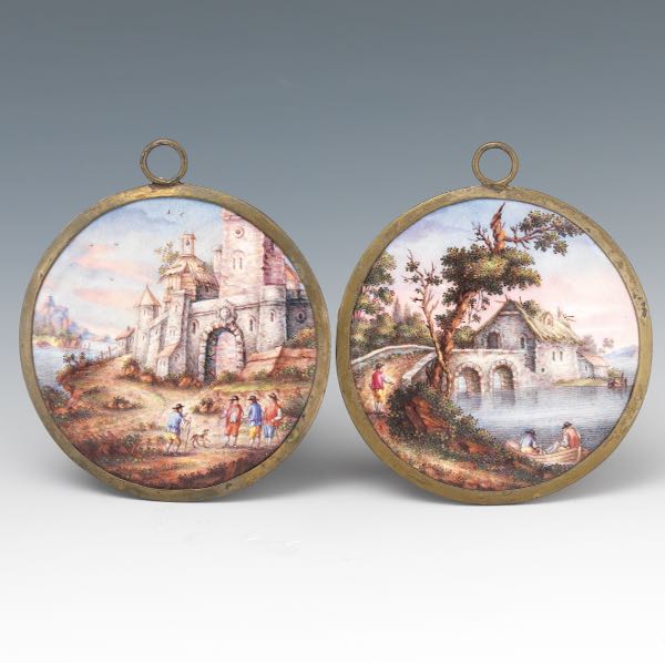 FRENCH TWO ANTIQUE ENAMEL ON COPPER 3a7563