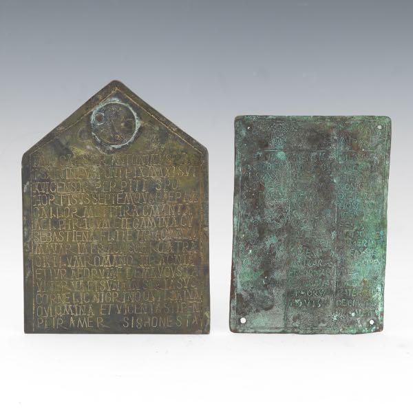 TWO BRONZE PLAQUES WITH LATIN INSCRIPTIONS