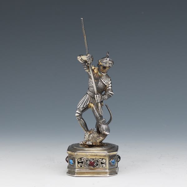 SILVER FIGURINE OF A KNIGHT SLAYING