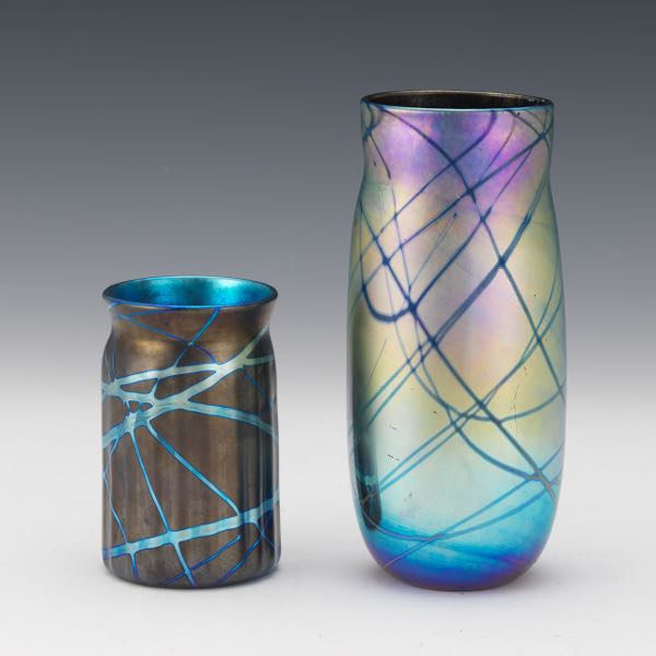 TWO ART GLASS VASES  Iridescent