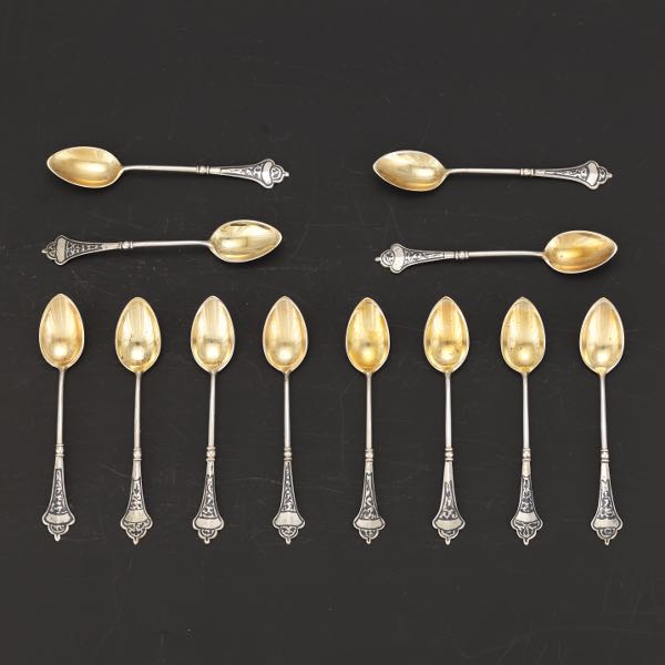 TWELVE RUSSIAN SILVER AND NIELLO SPOONS