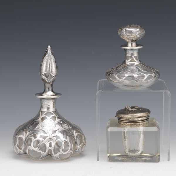 TWO STERLING SILVER OVERLAY GLASS PERFUME