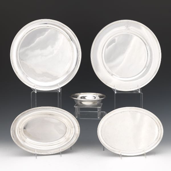 FIVE STERLING SILVER DISHES, BY