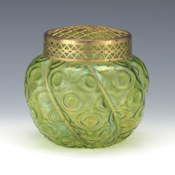 BOHEMIAN GLASS POTPOURRI VASE WITH GILT