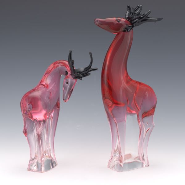 TWO SEGUSO MURANO GLASS DEER  Pair