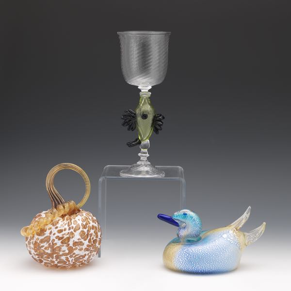 MURANO AND ART GLASS, THREE DECORATIVE