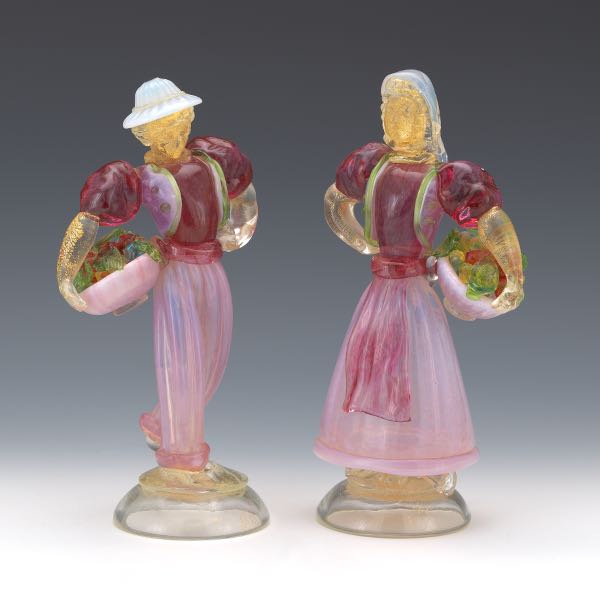 MURANO GLASS PAIR OF PEASANT FIGURES