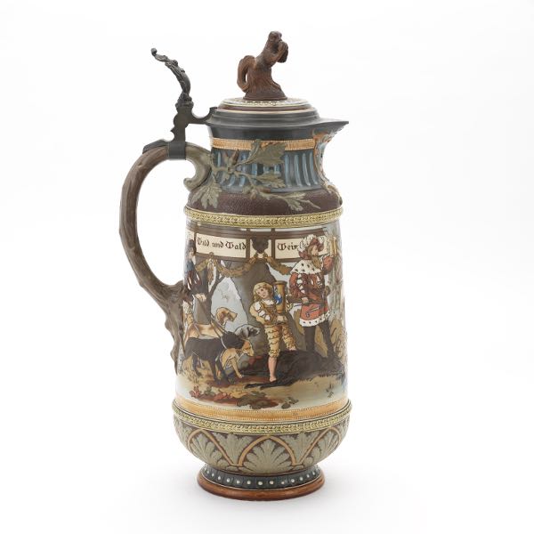 LARGE METTLACH CERAMIC STEIN 18 Tapered