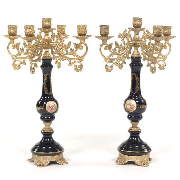 PAIR OF LIMOGES PORCELAIN CANDELABRA