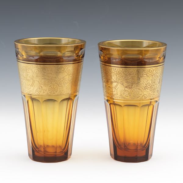 MOSER KARLSBAD AMBER GLASS PAIR 3a7e1f