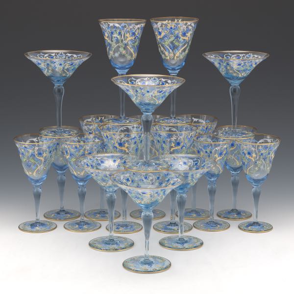 NINETEEN VENETIAN HAND DECORATED STEMWARE