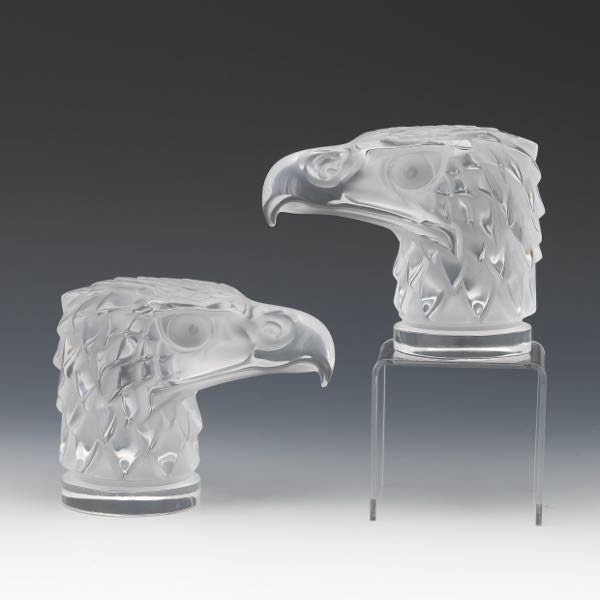 LALIQUE GLASS PAIR OF CAR MASCOTS  3a7e50