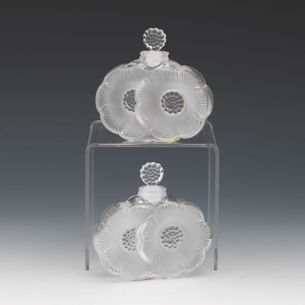 LALIQUE GLASS PAIR OF PERFUME BOTTLES,DEUX