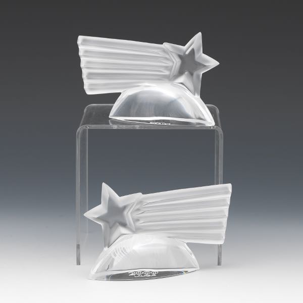 TWO LALIQUE MILLENNIAL PAPERWEIGHTS 3a7e63