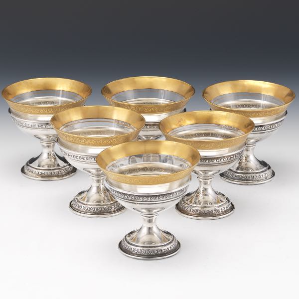 SIX STERLING SILVER DESSERT BOWLS WITH