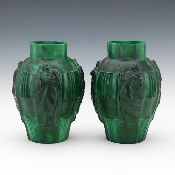 PAIR OF LARGE MOSER BOHEMIAN MALACHITE 3a7ff5