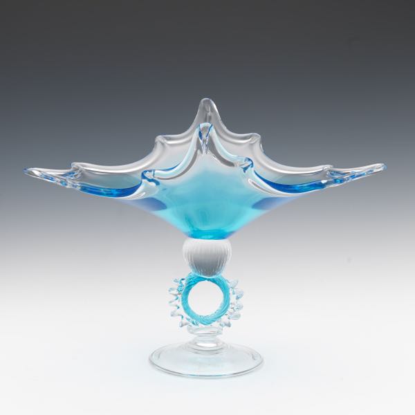 VENETIAN AZURE GLASS COMPOTE CA  3a8003