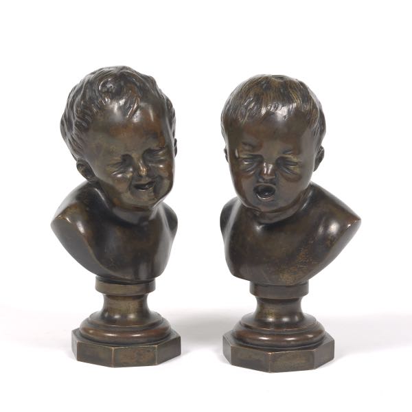 TWO PATINATED CABINET BRONZE BUSTS