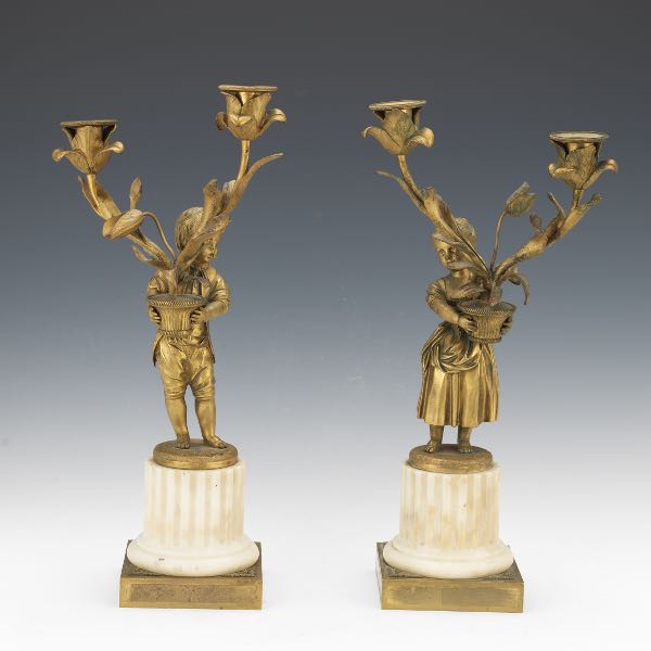 PAIR OF LOUIS XV-STYLE BRONZE TWO-LIGHT