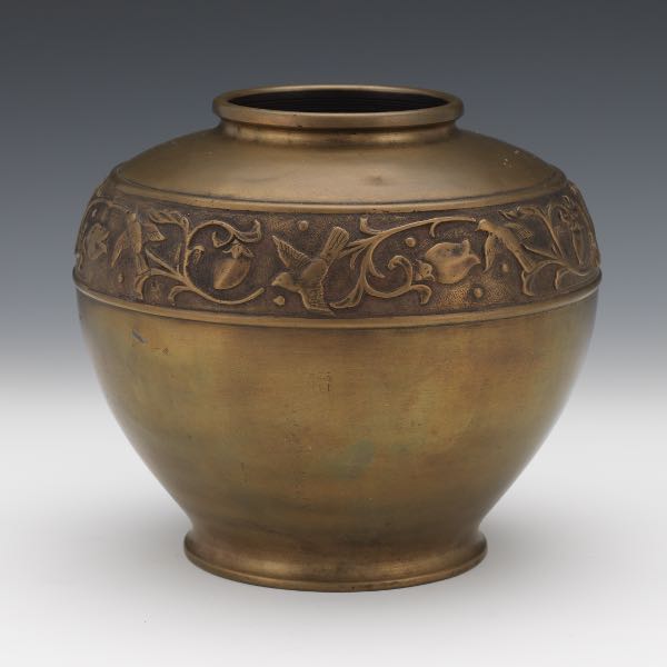 BRONZE RELIEF DECORATED VASE 7 ½ x