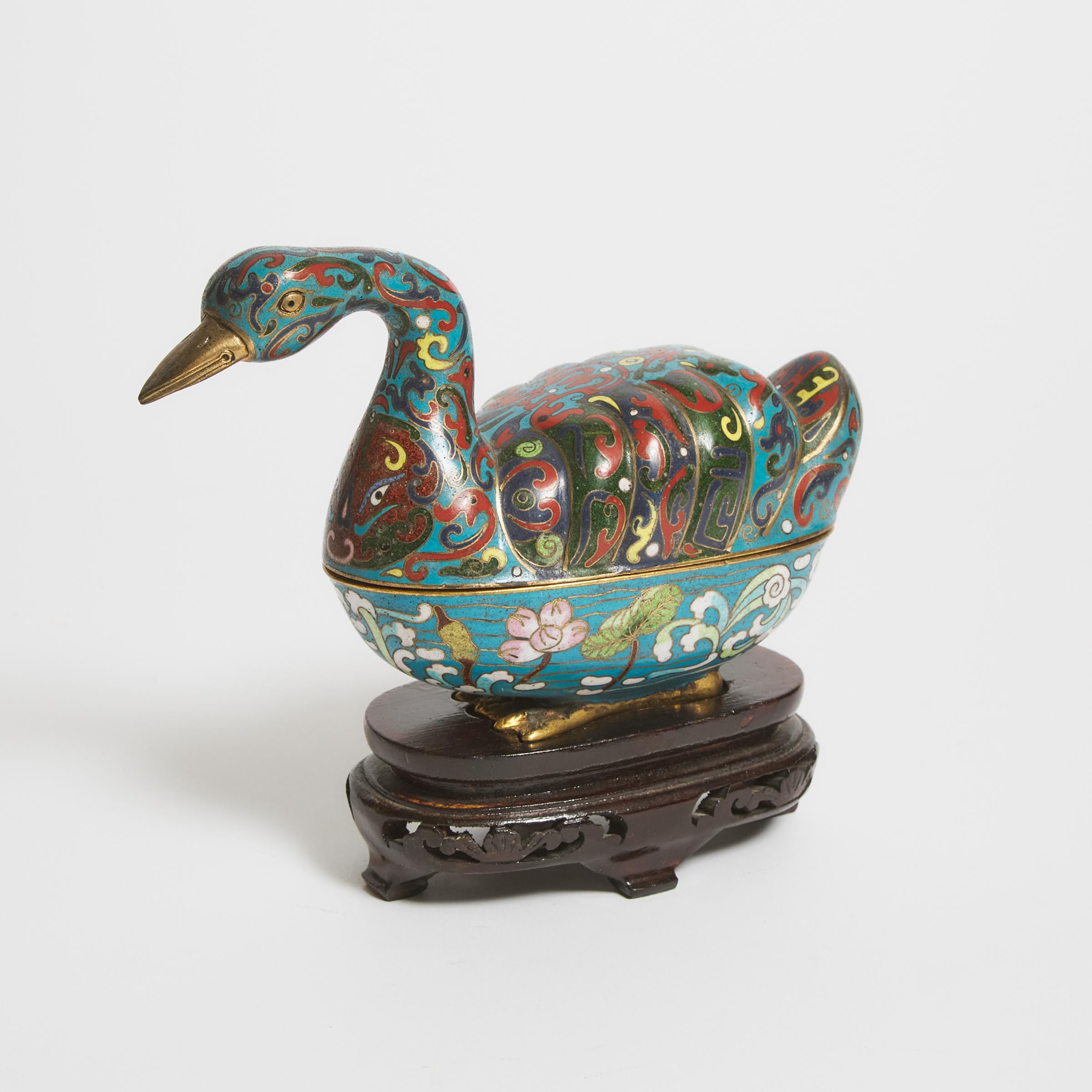 A Cloisonné Enamel Duck-Form Box