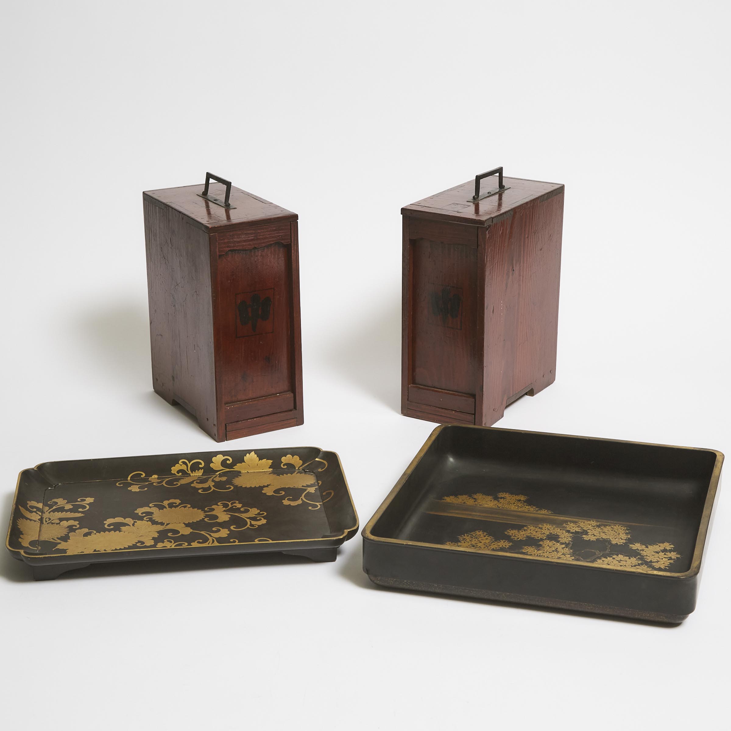 Two Gold and Black Lacquer Trays, Together