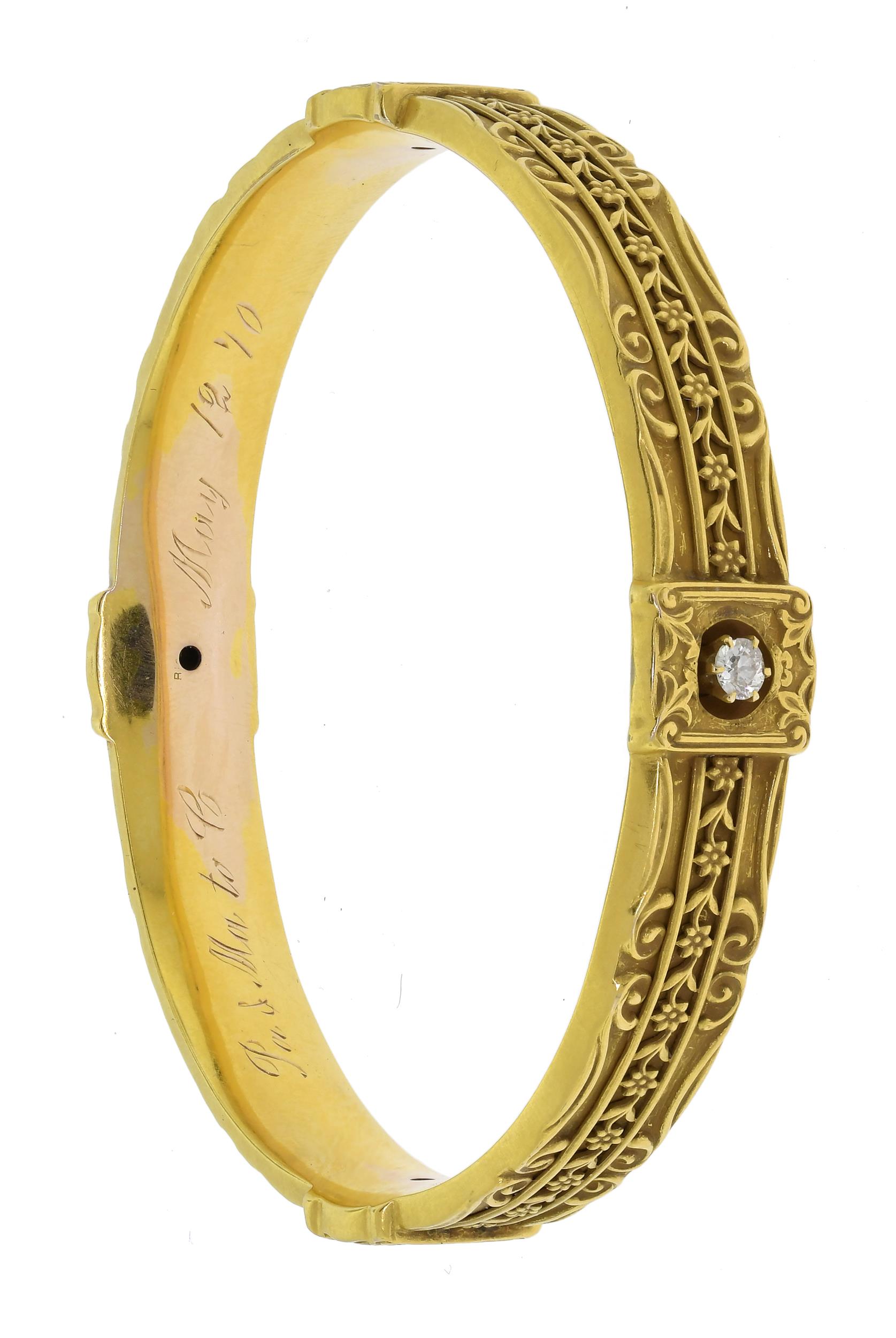 ANTIQUE 18K BANGLE BRACELET, DIAMONDS