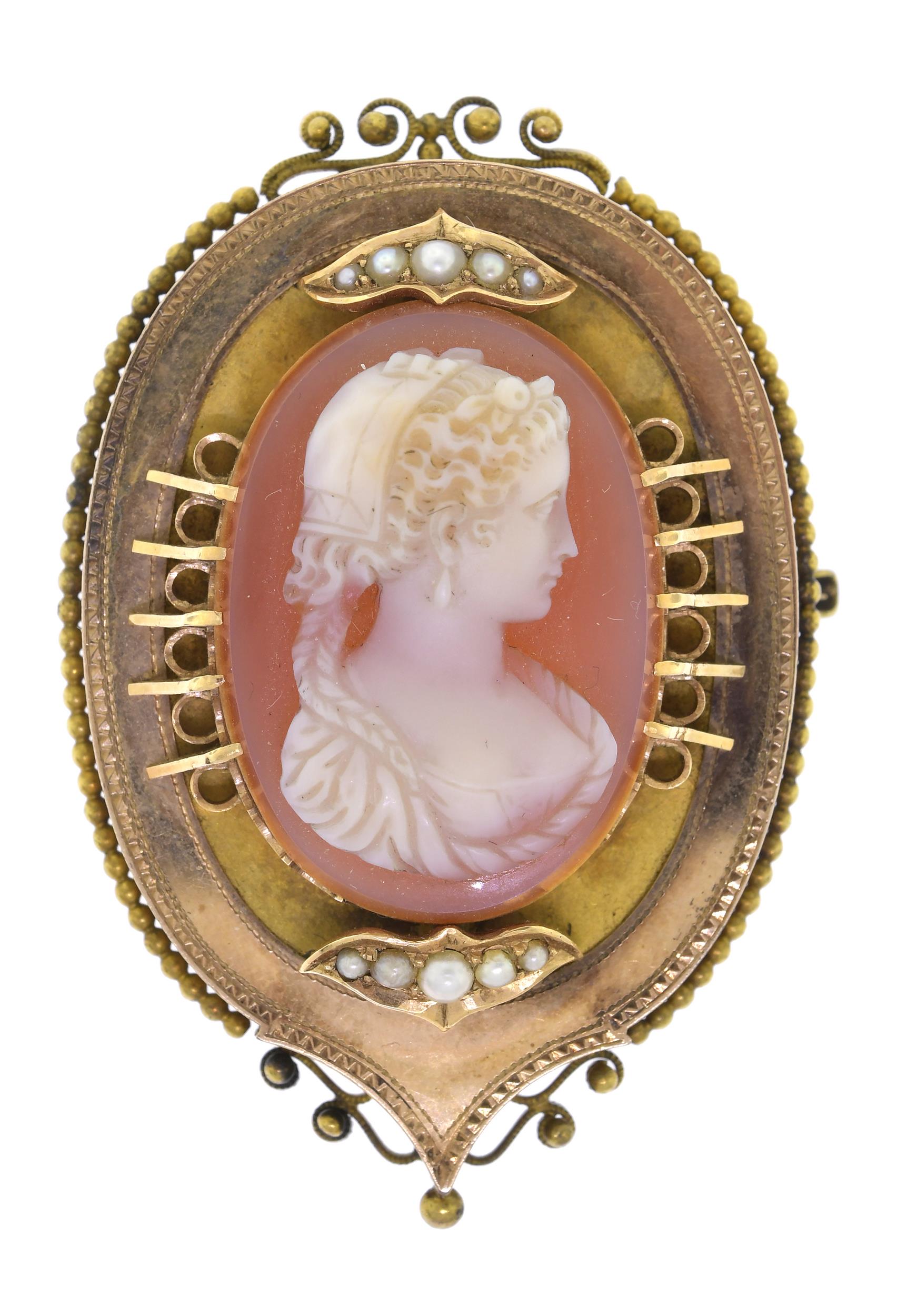 ANTIQUE TESTED 12K GOLD AGATE CAMEO 3aa870