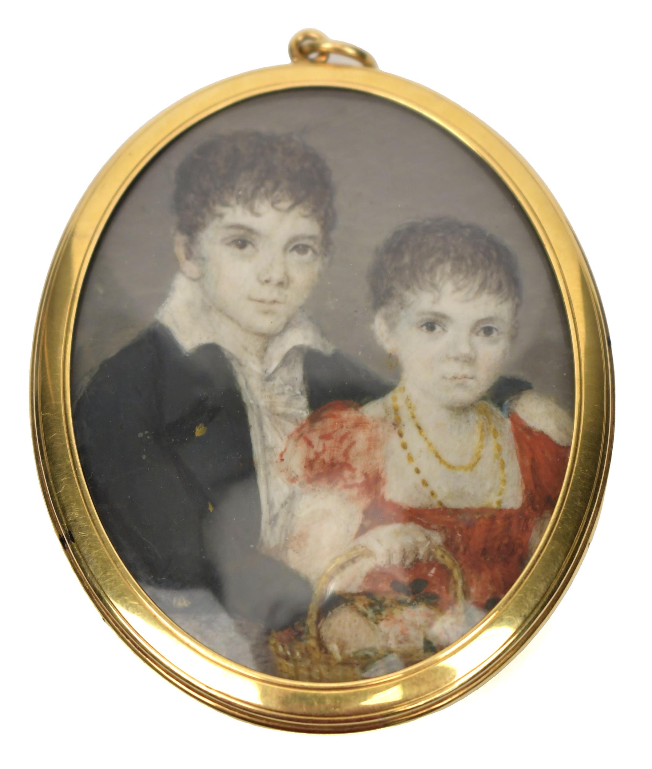 19TH C MINIATURE DOUBLE PORTRAIT  3aa8a2