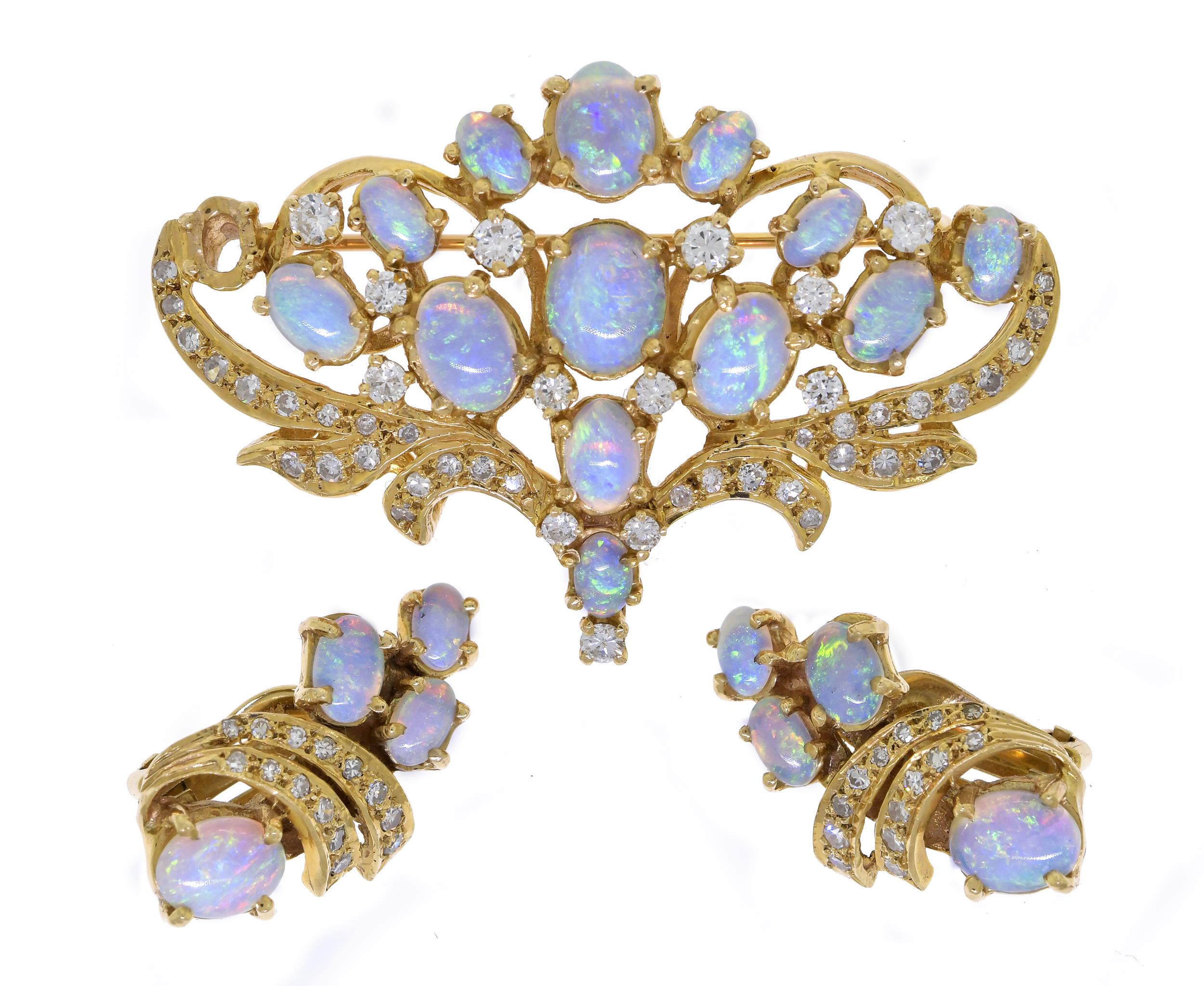 14K GOLD OPAL AND DIAMOND PIN/PENDANT