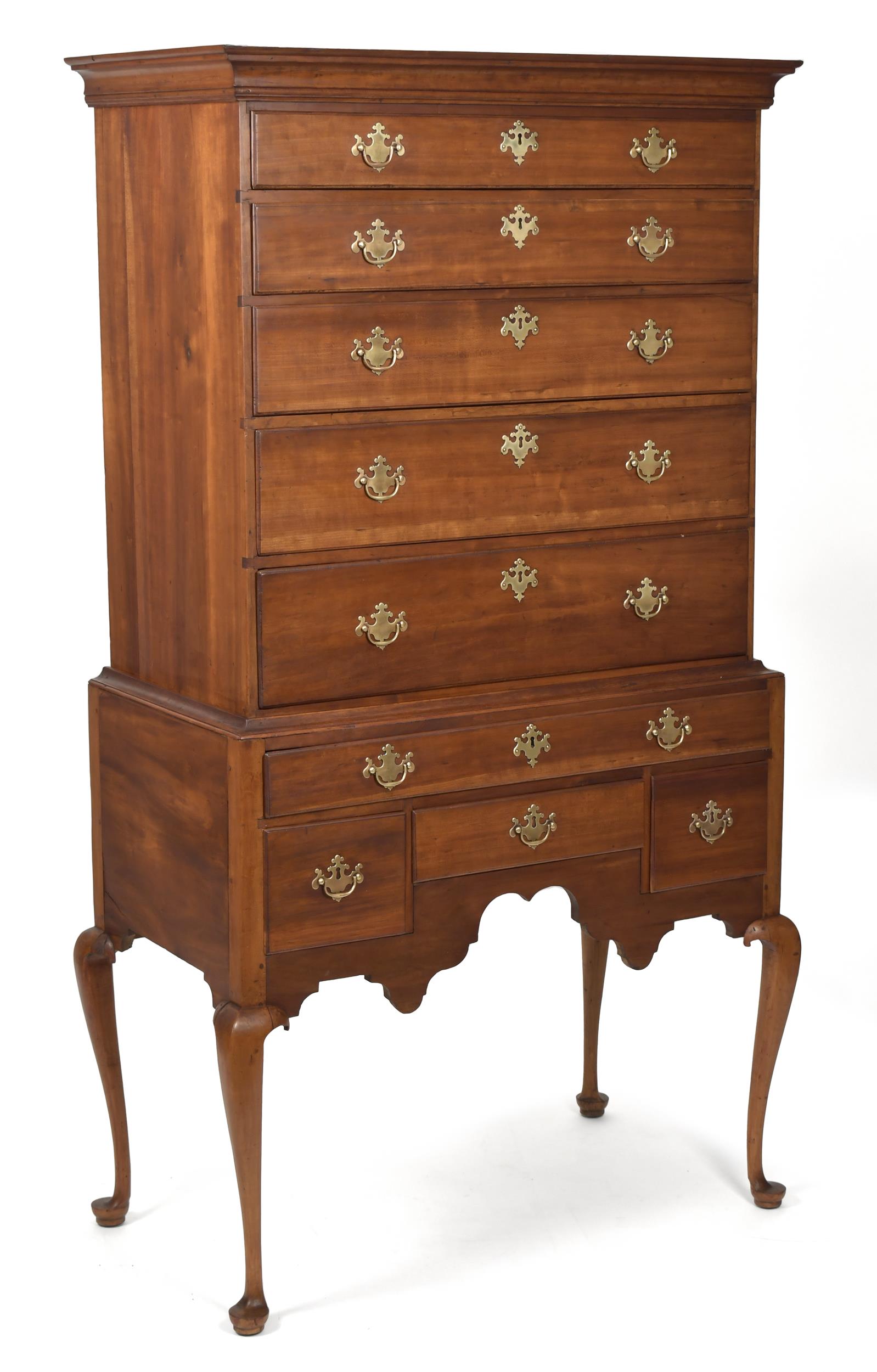 18TH C. CHERRY MA. HIGHBOY. A clean